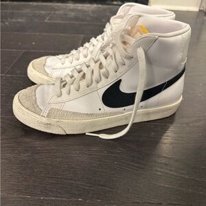 Nike Blazer Mid '77 High-Top White Leather Sneakers with Black Swoosh